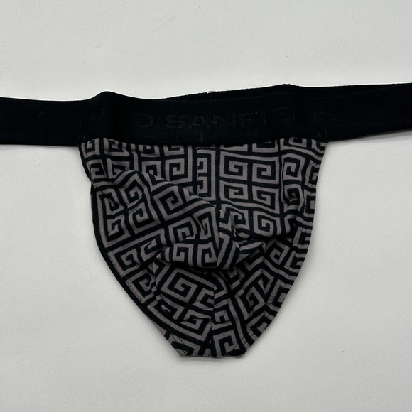 Todd Sanfield Thong Men's Small Gray Black Greek Key Supima Underwear NEW - Picture 3 of 11